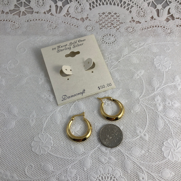 SOLD Vintage 3/4in 24K Gold over 925 Silver Huggy Hoops - Picture 3 of 4